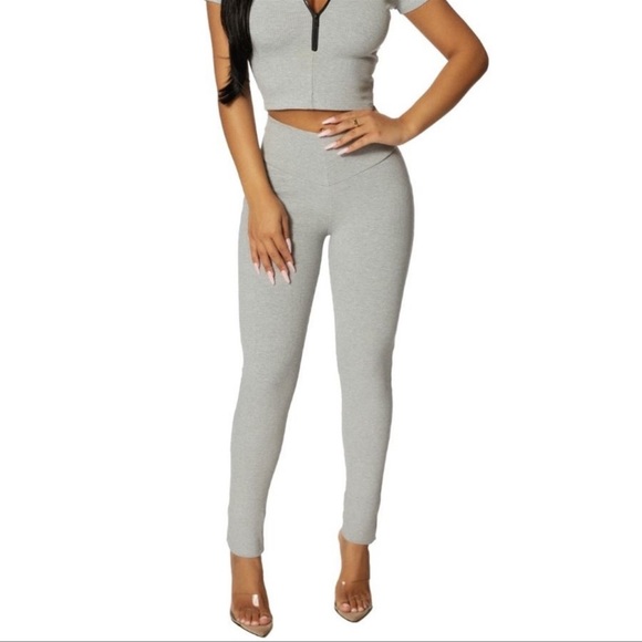 NAKED WARDROBE | Grey Snatched Down Ribbed Leggings - Picture 2 of 9